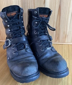 Harley Davidson Herren Größe 8,5 91003 Schwarz Hoch Schnürung Leder Schnalle - Bild 1 von 9