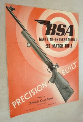 Folleto de rifle BSA Guns Martini International 22 Match 1950 Freelands Rock Is  Foto 1 de 3