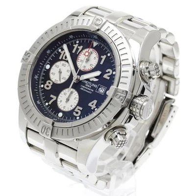 BREITLING SUPER AVENGER A13370 48mm SS Black Dial Automatic Chronograph #C510 - image 1 of 4