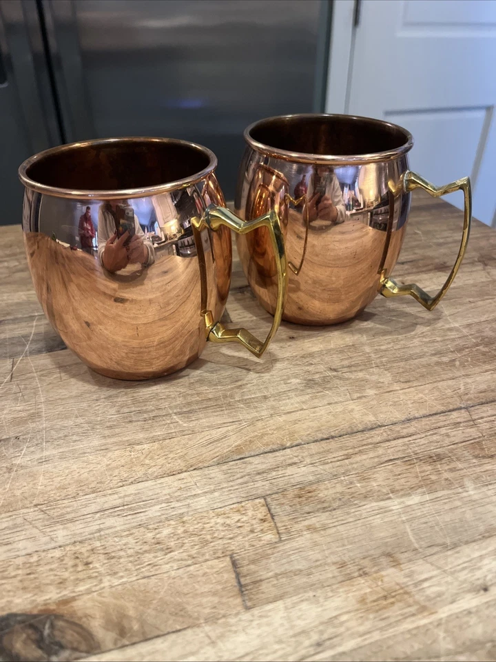 Винтажный A29 100% твердого меди Москва мул кружка чашка набор из 2 латунных ручек - Изображение 1 из 4