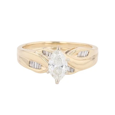.60ctw Marquise Cut Diamond Wedding Set Rings 14k Multi-Tone Gold Size 5.5 - Image 1 of 4