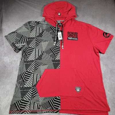 Camisa Ecko Unltd Para Hombres 3XL Roja Negra Con Capucha Manga Corta Gráfico Dividido Bolsillo Foto 1 de 4