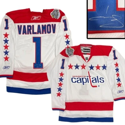 Camiseta deportiva clásica de invierno SEMYON VARLMAOV firmada por Washington Capitals blanca RBK 2011 B Foto 1 de 2