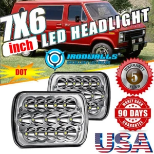 Pair 7X6'' LED Headlights Hi/Lo for Ford E-150 E-350 Econoline Club Wagon Van - Foto 1 di 12