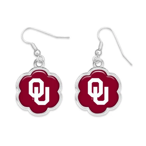 Oklahoma Sooners Hazel Silver Red Flower Wire Earrings Jewelry Gift OU Cover