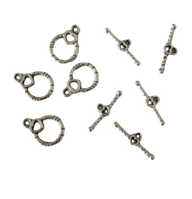 40sets Tibetan Silver Heart Round Toggle Clasps - Image 1 of 2