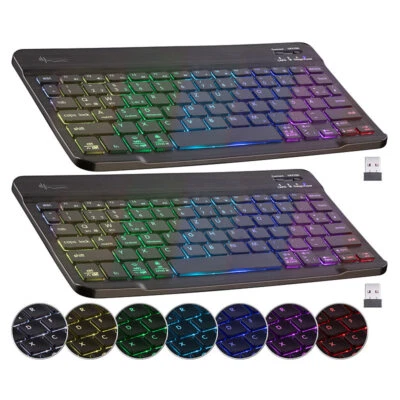 GeneralKeys 2er Kompakte Multi-Device-Akku-Funktastatur Bluetooth, LED, QWERTZ - Bild 1 von 4