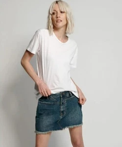 New One Teaspoon Denim Trucker Mini Skirt Womens 22 Dirty Indigo Mid Waist Blue - Picture 1 of 7