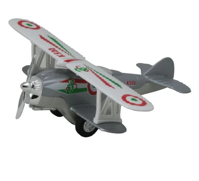 Pullback Daron Toy Silver Aircraft Biplane Diecast P/B Plane Spinning Propeller - Image 1 of 1