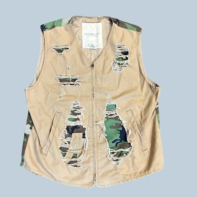 Colete Masculino Denim Supply Ralph Lauren Bege Desgastado Zíper Completo Camuflado Traseiro Tamanho G - Imagem 1 de 4