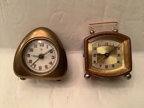 Rare Two Antique Germany Junghans Mini Travel Alarm Clocks. Works Cover
