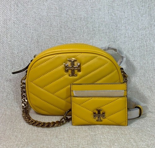 NUOVA borsa piccola per fotocamera Tory Burch Kira Chevron Goldfi in pelle gialla custodia per carte