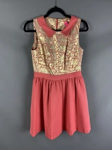 Monsoon Size 10 Dress Fit and Flare Coral Gold Floral Collar Detail Textured - Picture 1 of 10