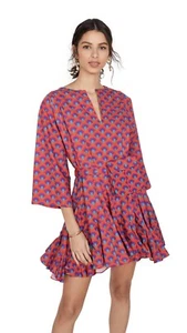 Rhode Ryan Red Retro Rainbow Print Belt Bag Cotton Mini Dress 3/4 Sleeve M - Picture 1 of 22