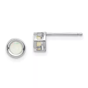 14k White Gold 4mm Oval Cut Bezel Opal Stud Earrings for Women 0.26 gram - Picture 1 of 4
