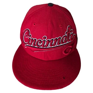 New Era 59fifty Cincinnati Reds Fitted Hat Ball Cap Size 7 3/8 Spell Out Red - Picture 1 of 8