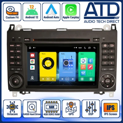 Autoradio Android Auto Per Mercedes Classe A/B W169 W245 CarPlay SatNav GPS - Immagine 1 di 4
