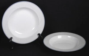 (2) DANSK White Dark Gray Blue Rim TAPESTRIES TWILL Dinnerware: SOUP BOWLS 9"D - Picture 1 of 4