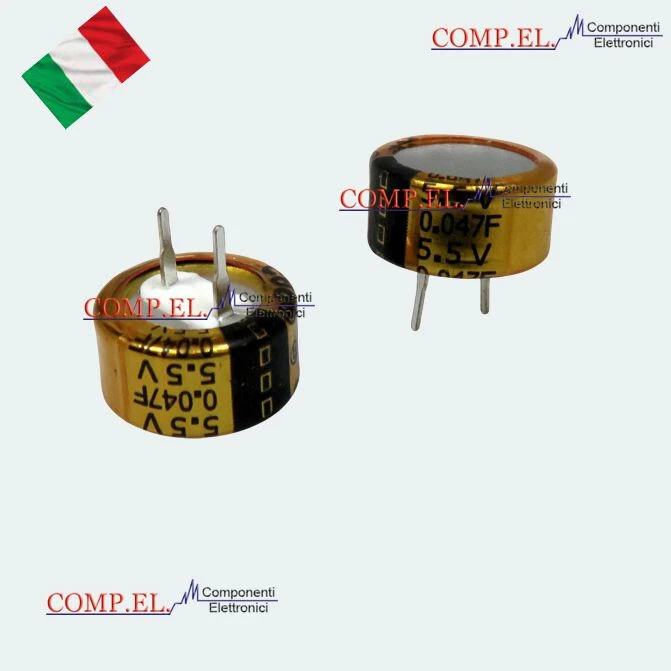CDA Condensatore elettrolitico 0.047F 0,047F 5.5V 5.5V bassa scarica d 13x6mm oriz.