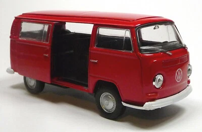 VW Bus (1970) Bulli T2 rot Modellauto Spritzguss ca. 1:37 mit Schiebetür WELLY