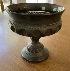 Rotguss schwarz Glas König Krone Daumenabdruck Standfuß Kompott Süßigkeiten Schale Vintage - Bild 1 von 8
