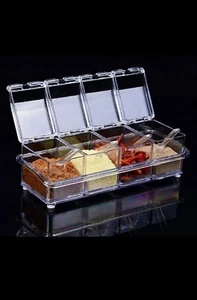 Set of 4 Seasoning Spice Box Jar and Seasoning Containers with Lid and spoon - Picture 1 of 3