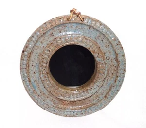 Vintage Handmade Glazed Artist Pottery Round Wall Mirror - Picture 1 of 20