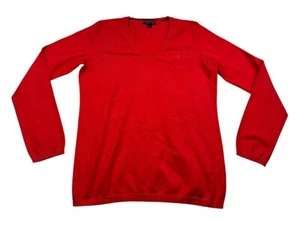 Tommy Hilfiger Womens Large Long Sleeve Sweater Jumper Pullover Red Casual Logo - Picture 1 of 6