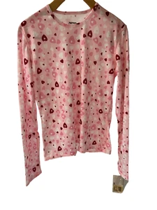 NWT Hot Chillys Youth Pepper Skins Long Sleeve Pink Hearts Shirt Sz XL Crew Neck - Picture 1 of 4