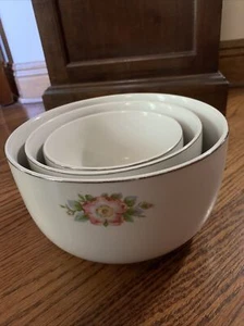 VTG HALL'S "WHITE ROSE" PATTERN #658 3 NESTING-MIXING PORCELAIN BOWL SET-U.S.A. - Picture 1 of 8