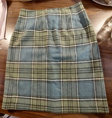 Falda Gancho JG De Colección Para Mujer 6P Verde A Cuadros EE. UU. Mezcla de Lana Forrada Lápiz Tartán  Foto 1 de 4