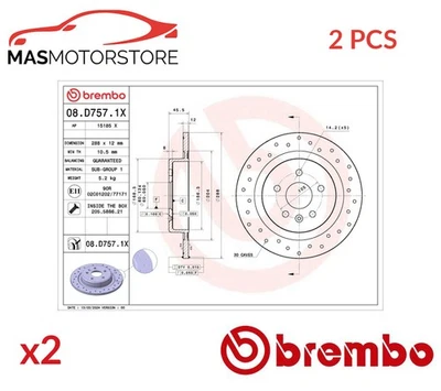 BREMSSCHEIBEN SATZ PAAR HINTEN BREMBO 08D7571X 2PCS P FÜR VAUXHALL ASTRA VII - Image 1 of 4