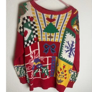 Suéter OS Intrntl Feo Navidad Novedad Tejido Pequeño Rojo Vacaciones De Colección Años 90 - Imagen 1 de 7