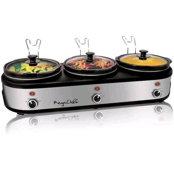 MegaChef Triple 2.5 Qt Slow Cooker and Buffet Server with Ceramic Pots Lid Rests - Image 1 of 1