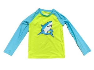 Wave Zone Two Piece Long Sleeved Yellow & Blue Shark Print Swimsuit Boys 4T - Picture 1 of 5