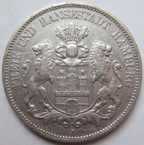 Münze Kaiserreich 5 Mark Hansestadt Hamburg 1891 J in Sehr schön - Bild 1 von 2
