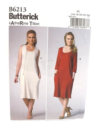 Butterick B6213 Sewing Pattern size 16 18 20 22 24 Front Zipper Pockets Dress - Image 1 of 4