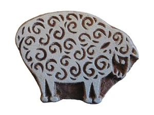 Sheep Printing Stamp 7.3cm x 5.3cm Indian Hand Carved Wooden Block - Picture 1 of 3