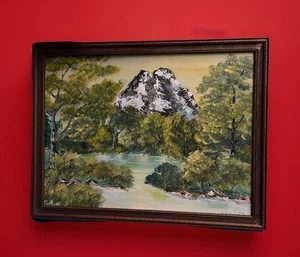 VINTAGE ORIGINAL OIL PAINTING MOUNTAIN LANDSCAPE SIGNED WHEELER FRAMED - Picture 1 of 7