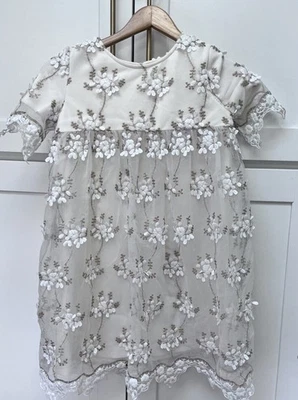 Chasing Fireflies Floral Flower Girl Holiday Dress Lace Gold Threading Sz 10-12 - Image 1 of 4