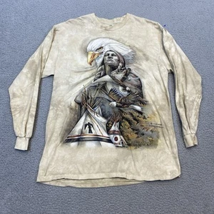 The Mountain Shirt Men's L Beige Knit Bald Eagle Native Woman Teepee Made in USA - Picture 1 of 6