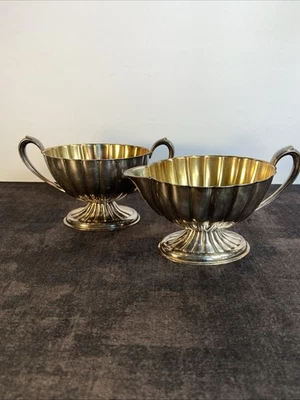 International Silver Company #730-Suger/Crema acanalada con placa de plata. Vintage Foto 1 de 4