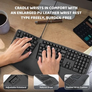Ergonomische geteilte Tastatur mit Handballenauflage Leise USB 2.0-Tastatur - Bild 1 von 12