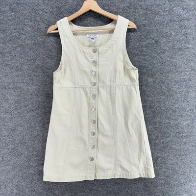Cherokee Dress Women S Small Beige Denim Light Shift Short Button Sleeveless - Image 1 of 4