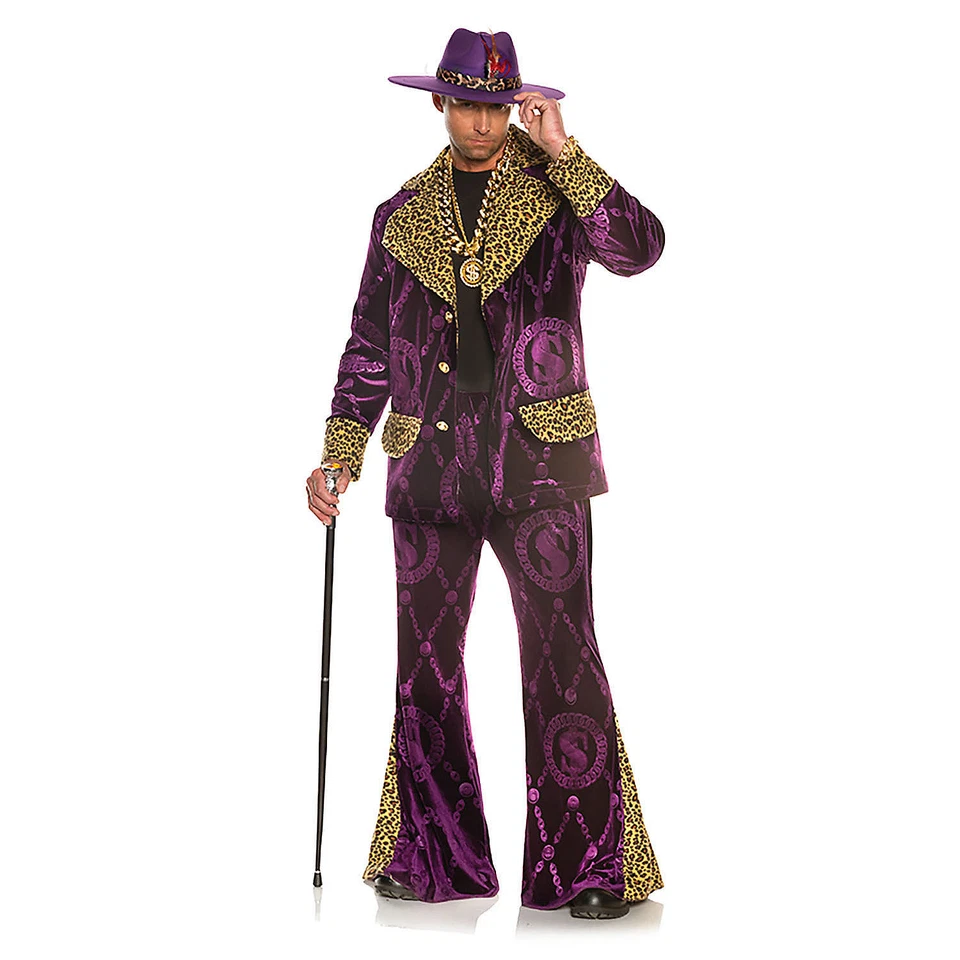  Big Player Velvet Fur-Trimmed Jacket with Bell Bottom Pants & Hat - One Size - Image 1 of 1