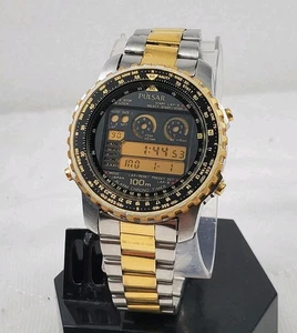 RARE VINTAGE PULSAR BY SEIKO W358-5A00 DIGITAL GOLD MEN'S WATCH NEW BATTERY  - Picture 1 of 10