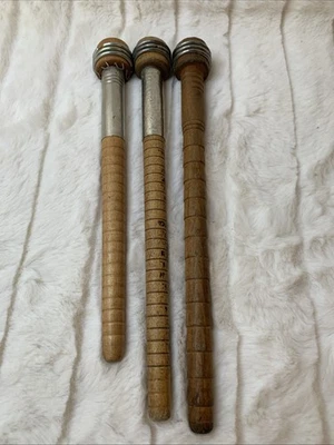 3 Vintage Primitive Wood Quill Thread Spool Yarn Weaving Spindle Bobbin Bin P - Image 1 of 4