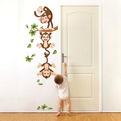 Wall Stickers Bedrooms Children Cloth Repositionable Monkeys Fit Trapeze - Image 1 of 4