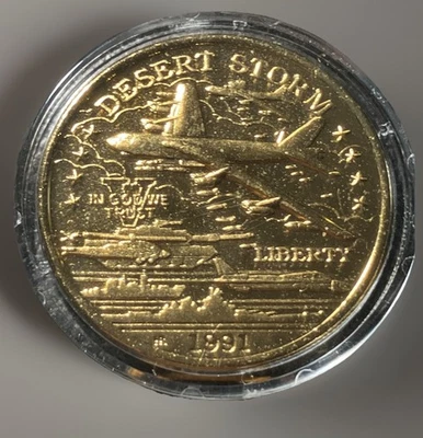1991 Desert Storm War Commemorative $20 Proof Coin Layered in 22Kt Gold B-52 - Image 1 of 4