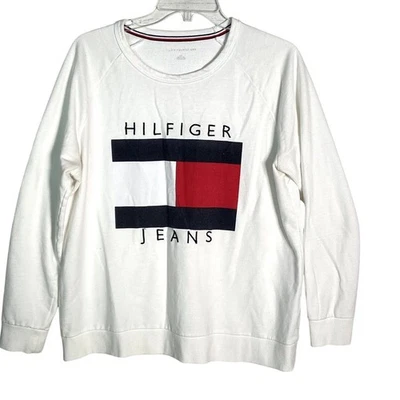Moletom masculino Tommy Hilfiger bandeira branca grande bordado vermelho branco azul - Imagem 1 de 4